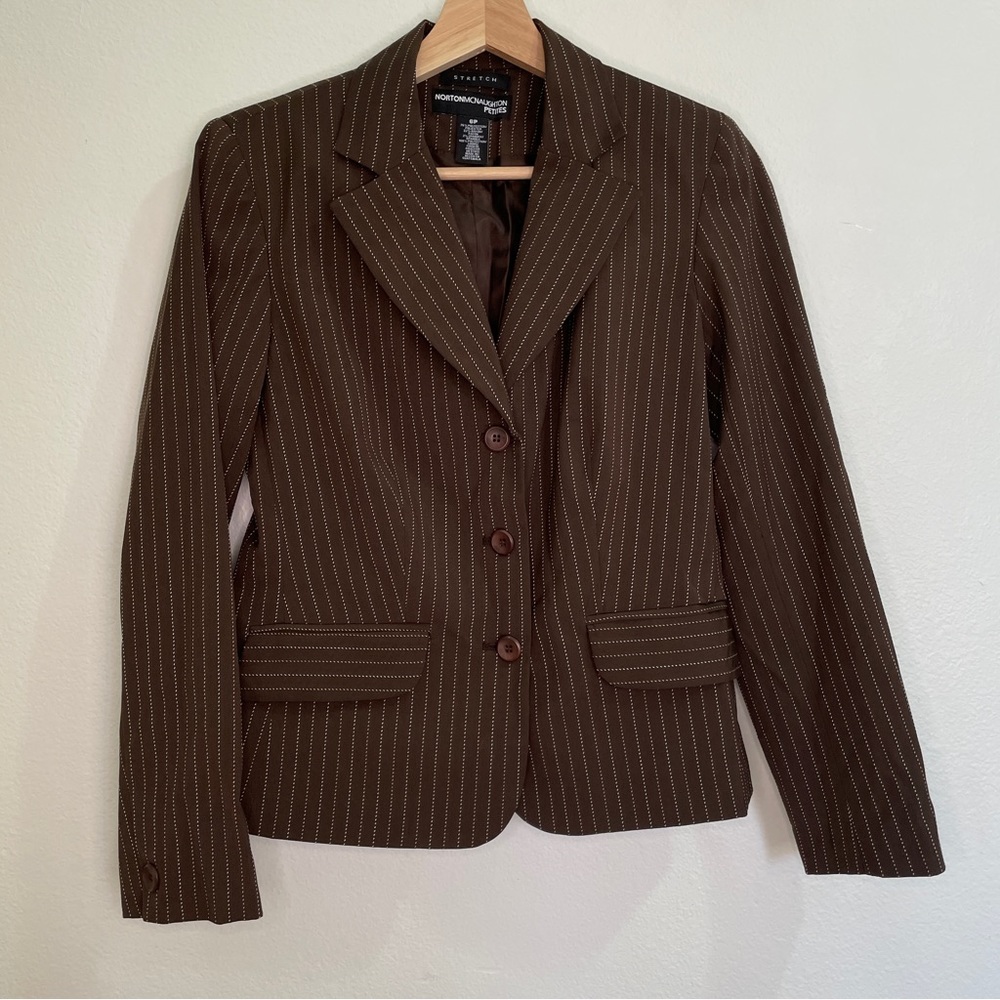 Norton McNaughton Petites Stretch Striped Blazer - Brown